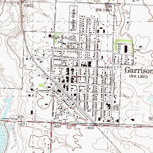 Topographic Map of Garrison, ND