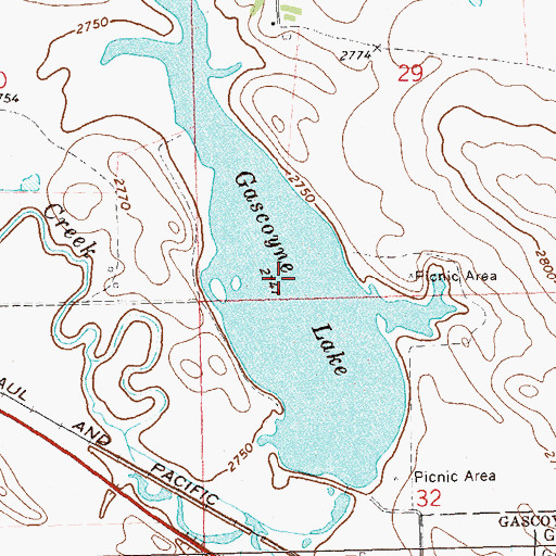 Topographic Map of Gascoyne Lake, ND