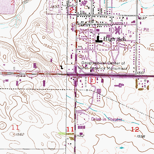 Topographic Map of Geographical Center of North America Monument, ND