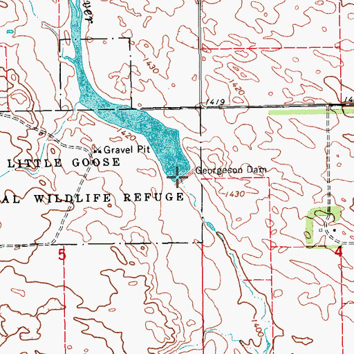 Topographic Map of Georgeson Dam, ND