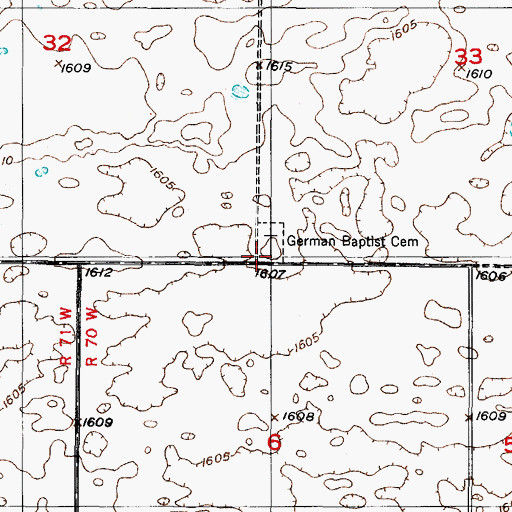 Topographic Map of German Baptist Cemetery, ND