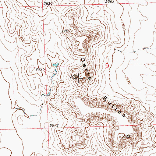 Topographic Map of Gert Buttes, ND