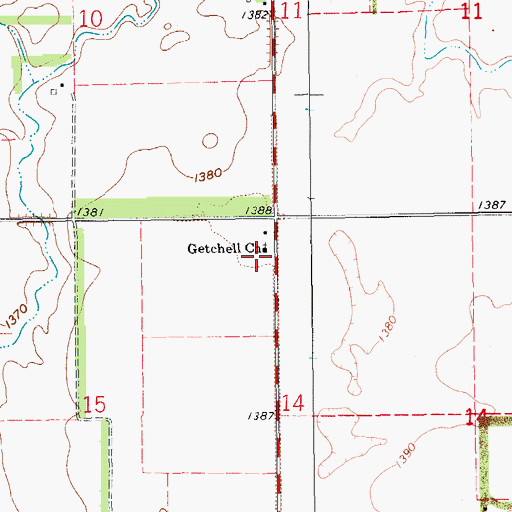 Topographic Map of Getchell Church, ND