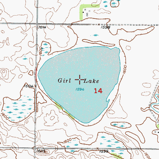 Topographic Map of Girl Lake, ND