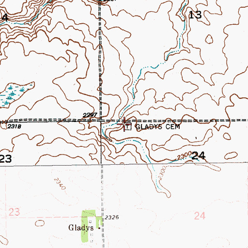 Topographic Map of Gladys Cemetery, ND