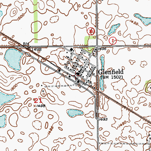 Topographic Map of Glenfield, ND