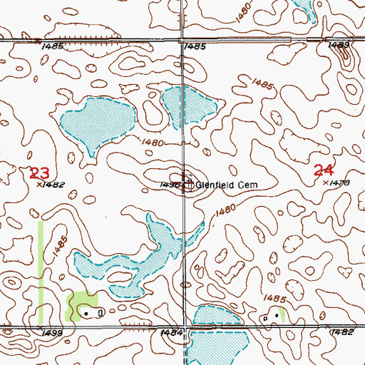 Topographic Map of Glenfield Cemetery, ND