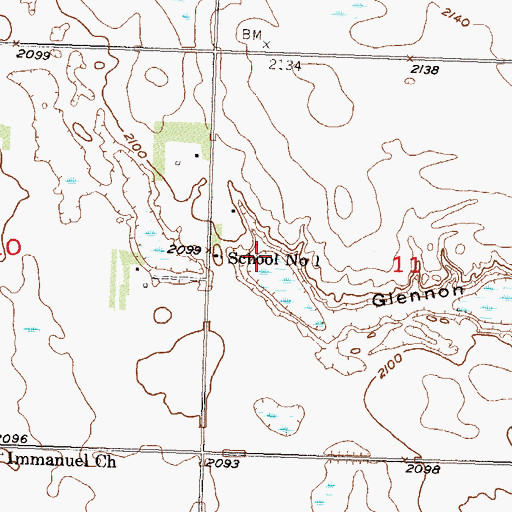 Topographic Map of Glennon Coulee, ND