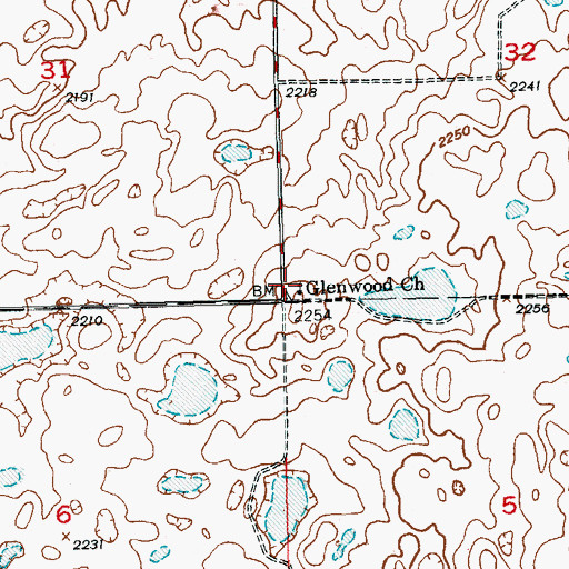 Topographic Map of Glenwood Church, ND