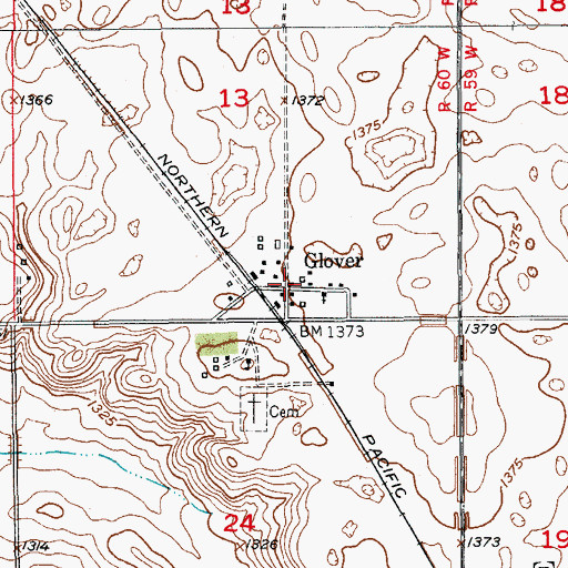 Topographic Map of Glover, ND