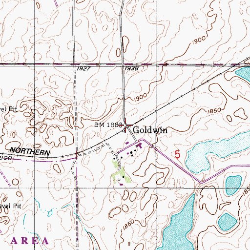 Topographic Map of Goldwin, ND