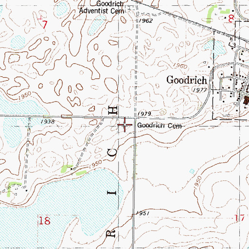 Topographic Map of Goodrich Cemetery, ND