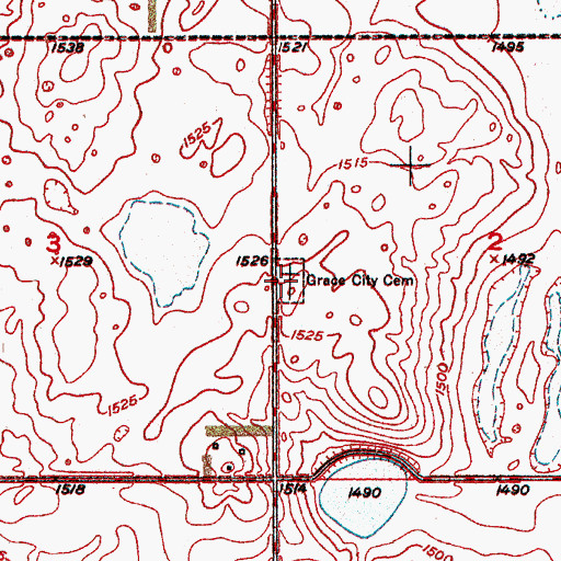 Topographic Map of Grace City Cemetery, ND
