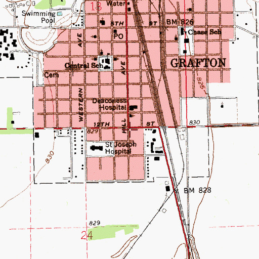 Topographic Map of Grafton, ND