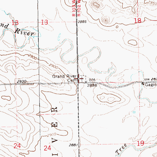 Topographic Map of Grand River Cemetery, ND