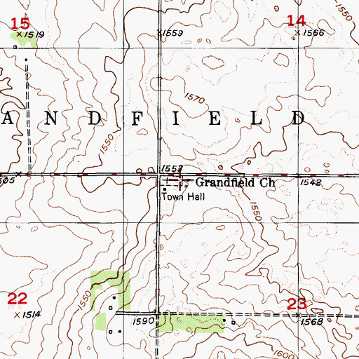 Topographic Map of Grandfield Church, ND