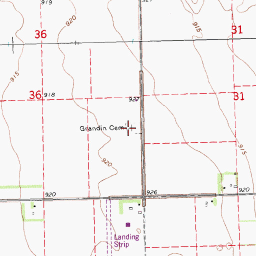 Topographic Map of Grandin Cemetery, ND