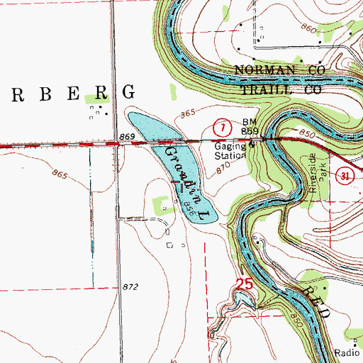 Topographic Map of Grandin Lake, ND
