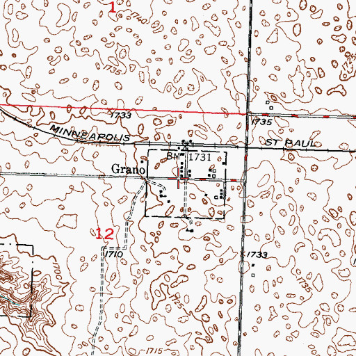 Topographic Map of Grano, ND
