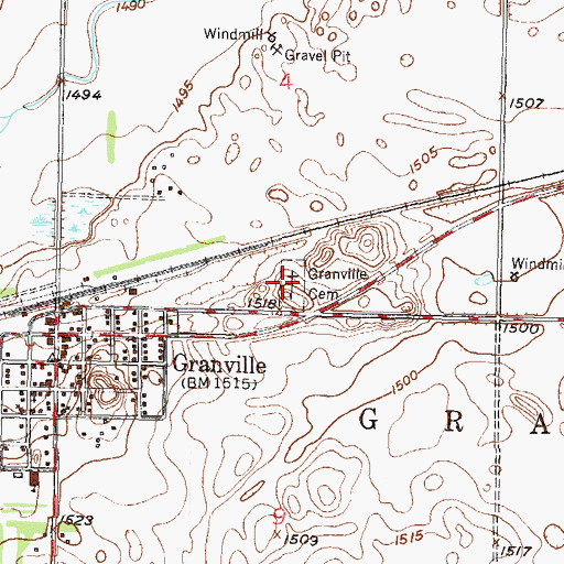 Topographic Map of Granville Cemetery, ND