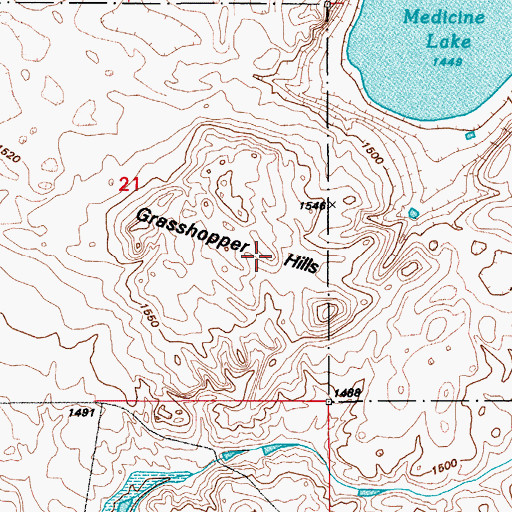 Topographic Map of Grasshopper Hills, ND