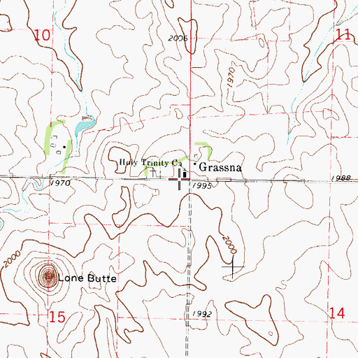 Topographic Map of Grassna, ND