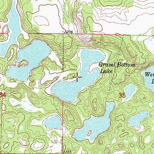 Topographic Map of Gravel Bottom Lake, ND