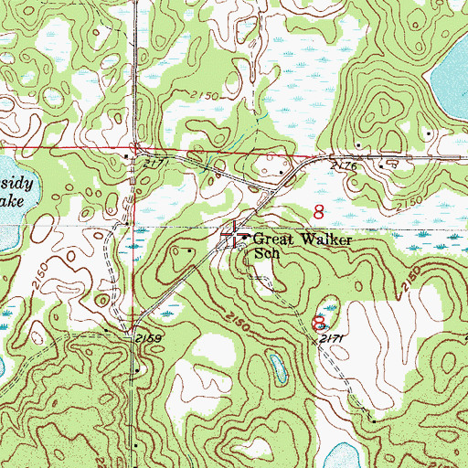 Topographic Map of Great Walker School, ND