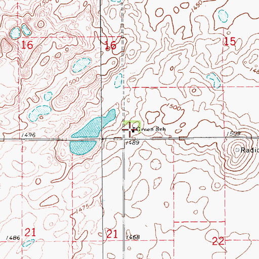 Topographic Map of Green School, ND