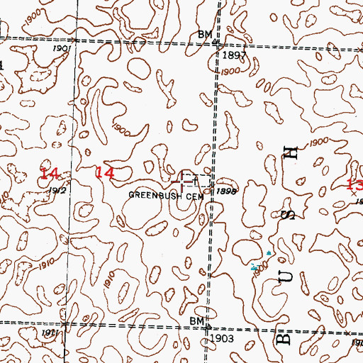 Topographic Map of Greenfield Cemetery, ND