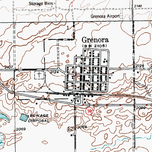 Topographic Map of Grenora, ND