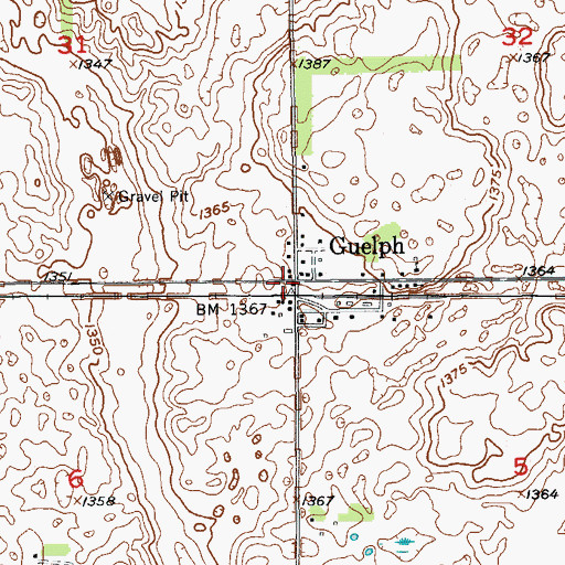 Topographic Map of Guelph, ND