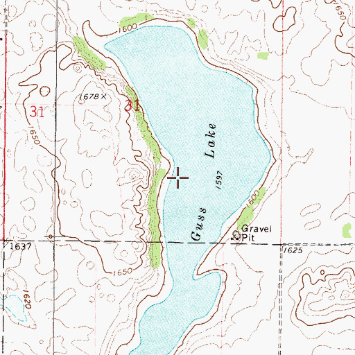 Topographic Map of Guss Lake, ND