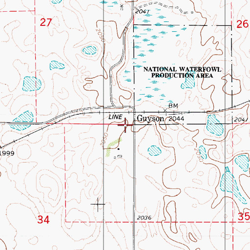Topographic Map of Guyson, ND