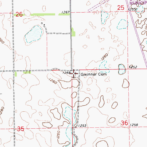Topographic Map of Gwinner Cemetery, ND