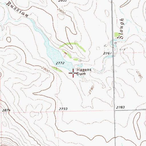 Topographic Map of Hagens Dam, ND