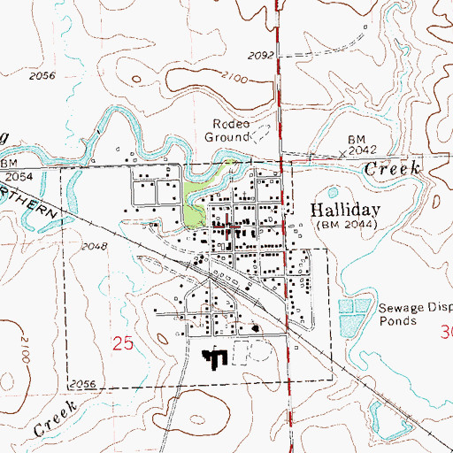Topographic Map of Halliday, ND