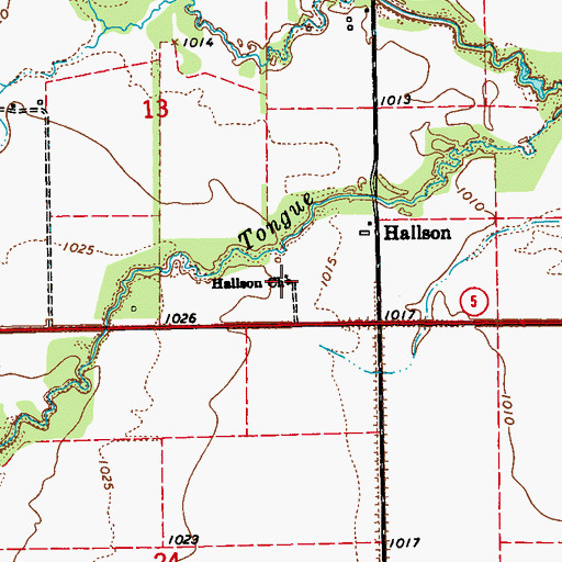 Topographic Map of Hallson Church, ND