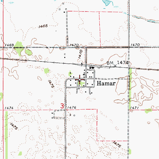 Topographic Map of Hamar, ND