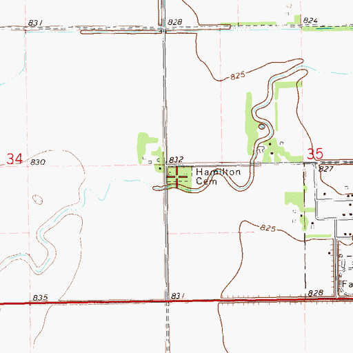 Topographic Map of Hamilton Cemetery, ND