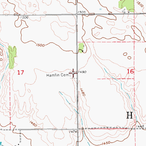 Topographic Map of Hamlin Cemetery, ND