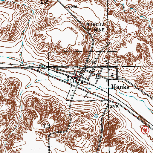 Topographic Map of Hanks, ND