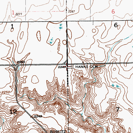 Topographic Map of Hanks Cemetery, ND