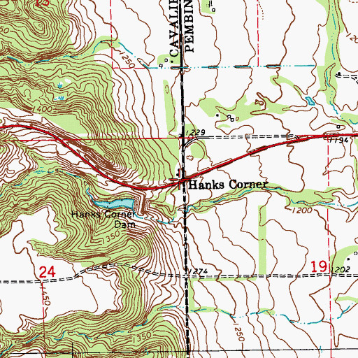 Topographic Map of Hanks Corner, ND