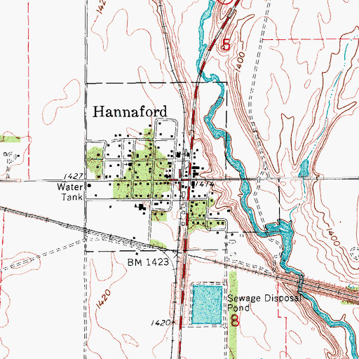 Topographic Map of Hannaford, ND