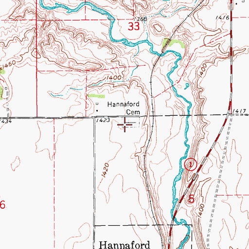 Topographic Map of Hannaford Cemetery, ND