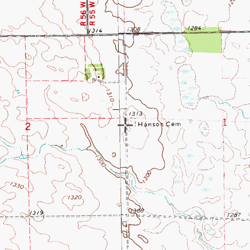 Topographic Map of Hanson Cemetery, ND