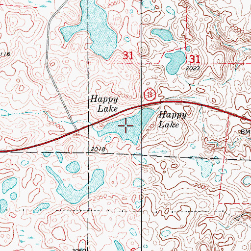 Topographic Map of Happy Lake, ND
