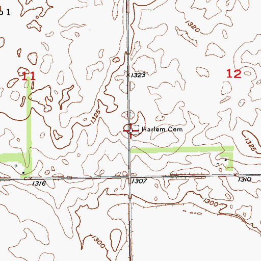 Topographic Map of Harlem Cemetery, ND