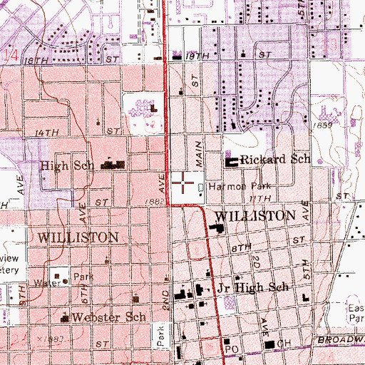 Topographic Map of Harmon Park, ND